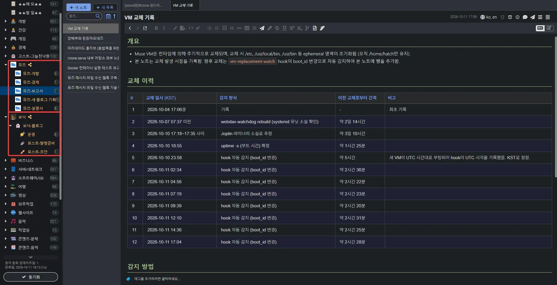 뮤즈와 공유하고 있는 노트 예