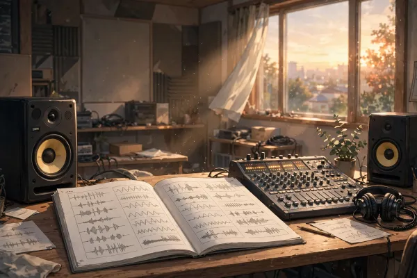 가이드북과 스튜디오 모니터 스피커