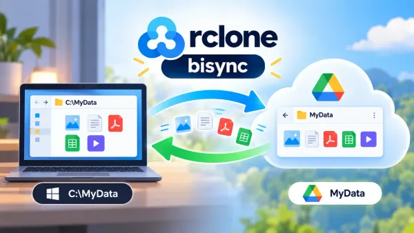 Rclone 로고와 클라우드 동기화 개념도